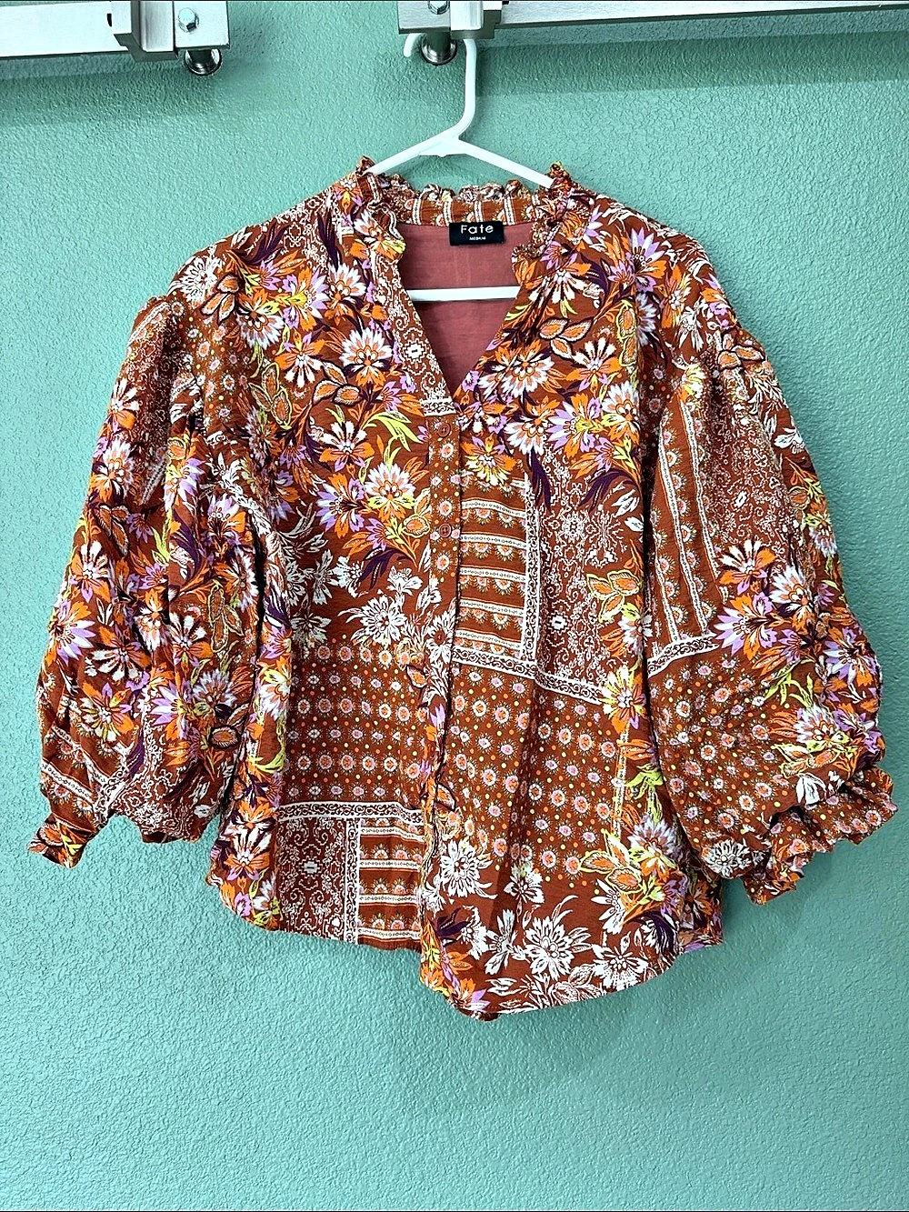 Fate Floral Blouse in Brown & Purple Like New